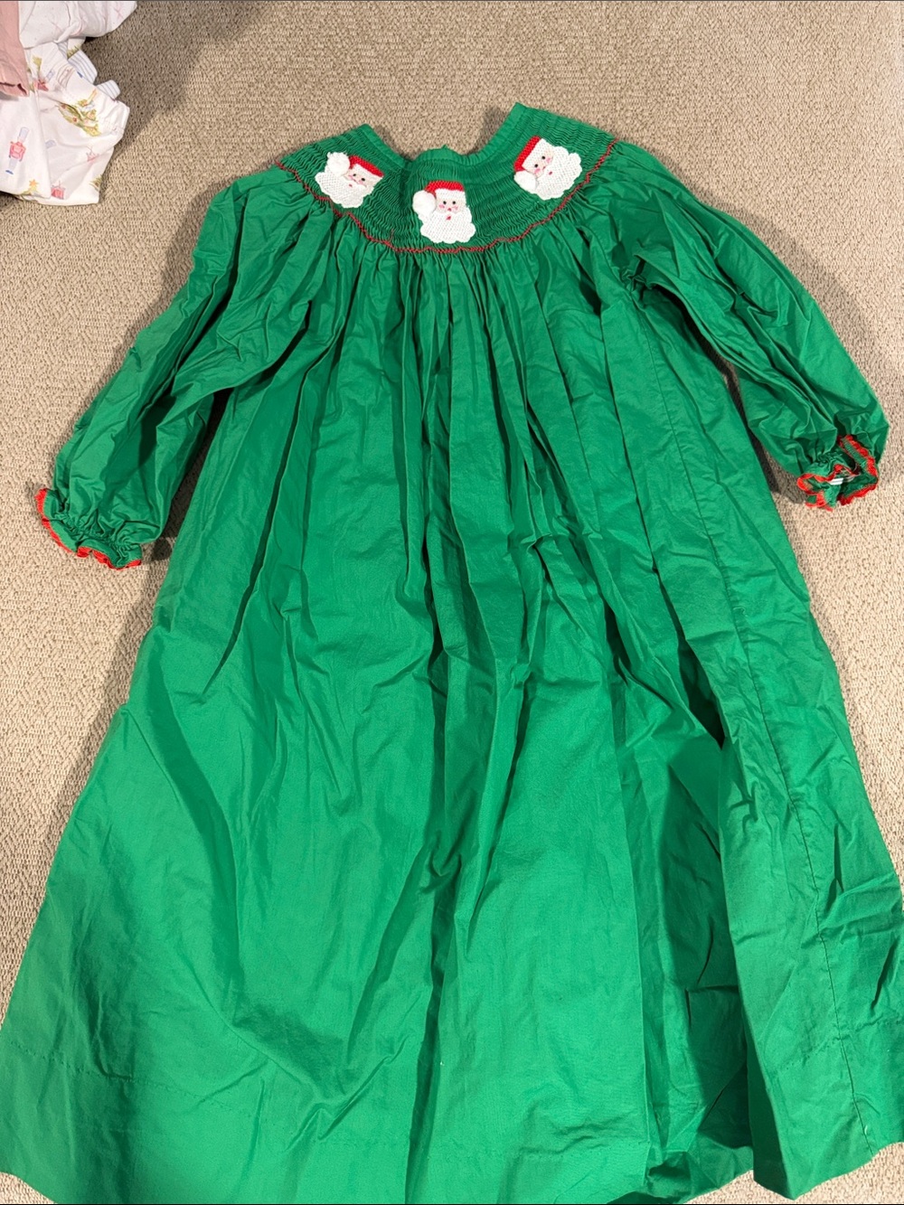 Classic Green Smocked Santa Holiday Dress for Girls